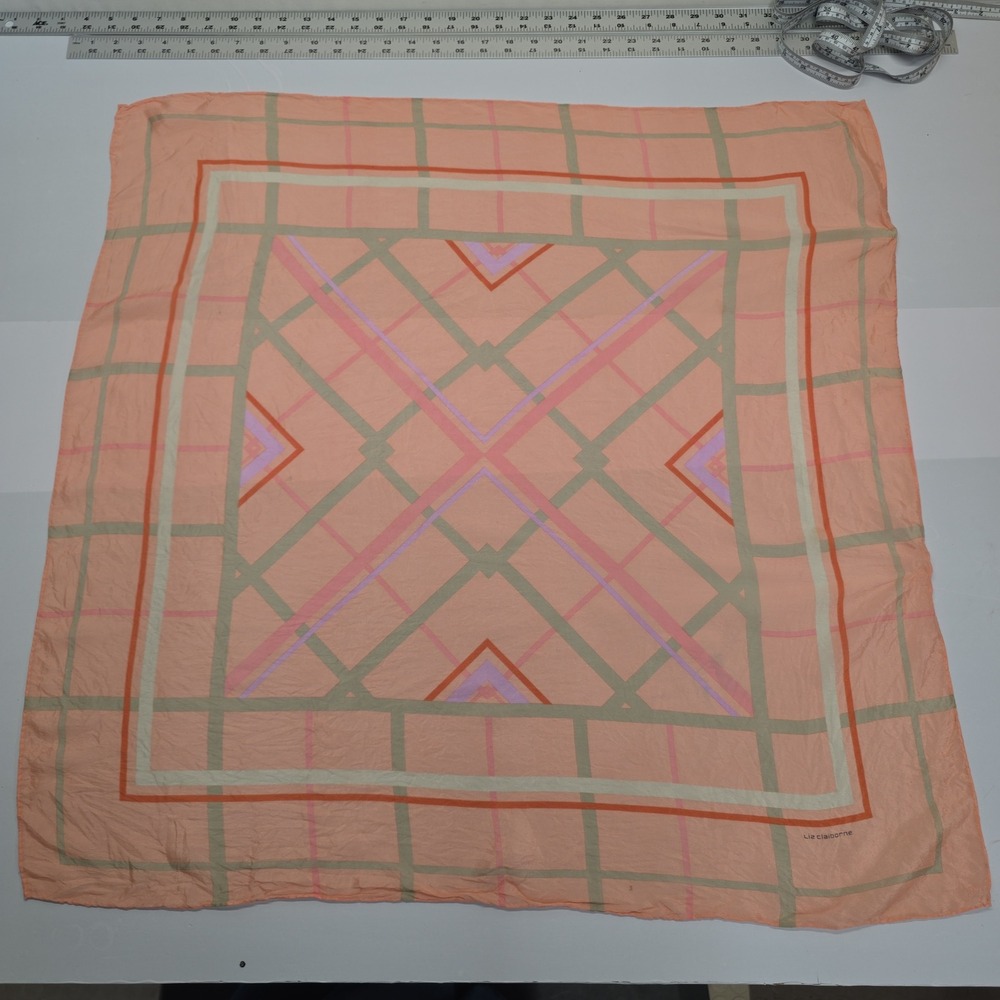 Liz Claiborne Peach Pink Geometric Plaid Square Scarf Accessory